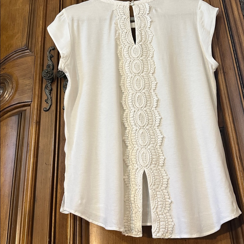Romantic Like NEW Ivory White Pale Sky Keyhole Crochet Embroidered Lace Blouse M - Picture 10 of 12